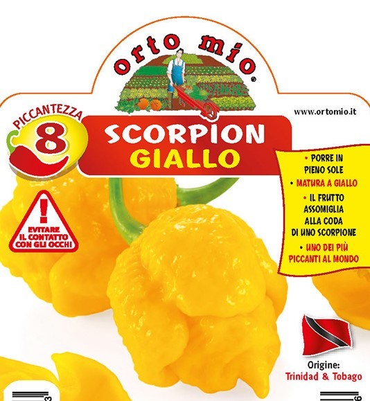 Chilli , 14/30 cm Sorte gelber Scorpion, mega scharf (1.300.000 Scoville) PP-Nr.: IT-08-1868